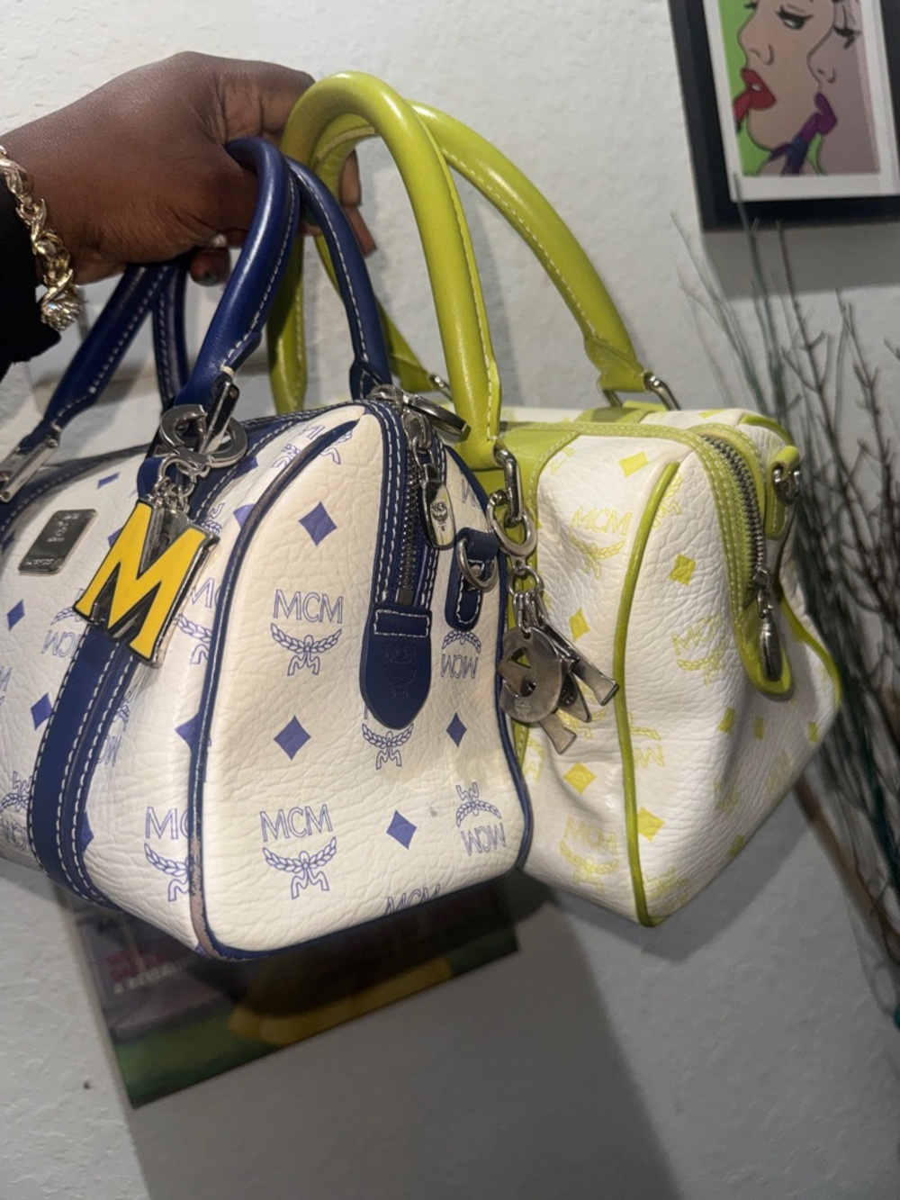 MCM White Satchel with Yellow & Navy Leather Trim Authentic pieces sold separate - Picture 2 of 13